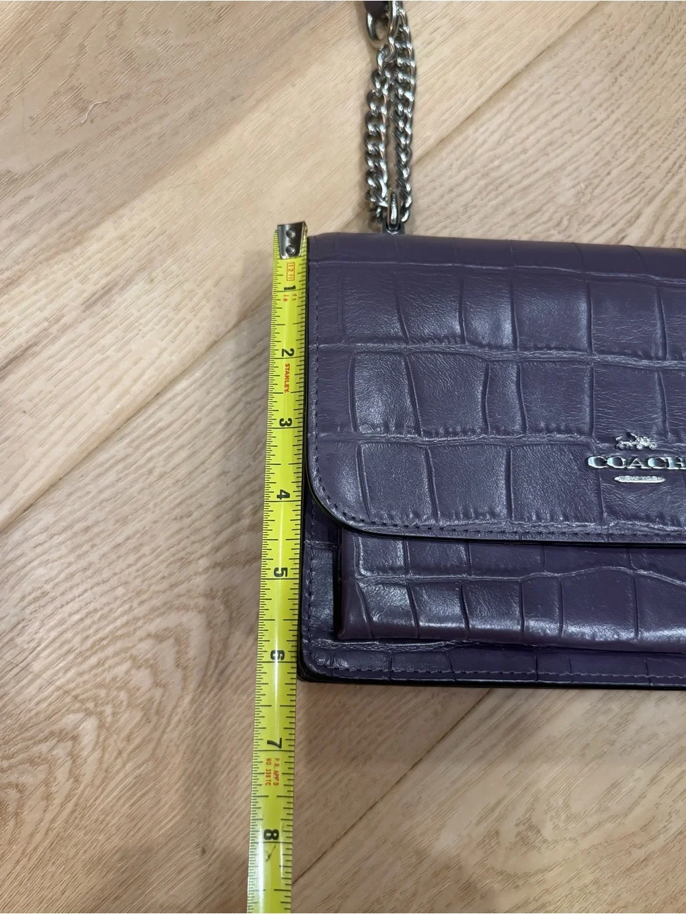 Coach Croc Embossed Purple Leather Crossbody + Dust Bag